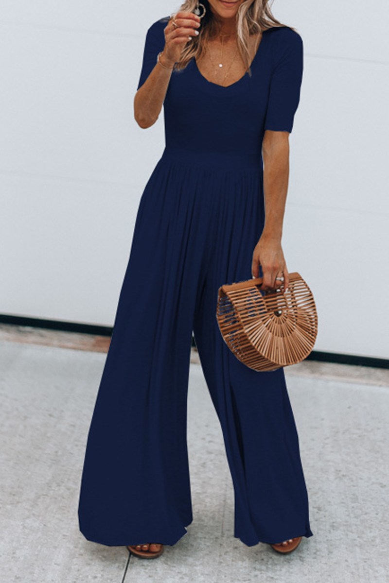 Patchwork Basic U Neck Jumpsuits(4 Colors)