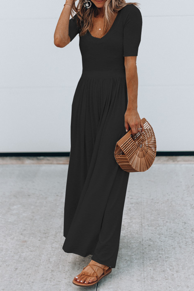 Patchwork Basic U Neck Jumpsuits(4 Colors)
