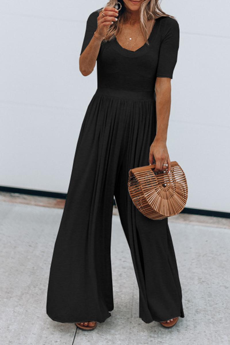 Patchwork Basic U Neck Jumpsuits(4 Colors)