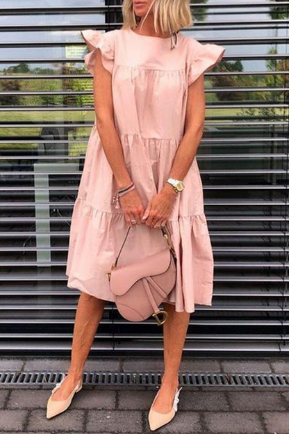 Flounce O Neck Cake Skirt Dresses(6 Colors)