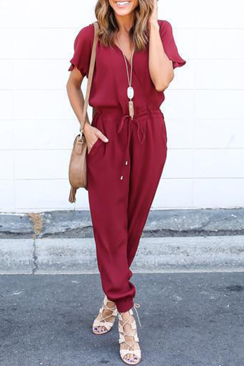 V Neck Straight Jumpsuits(3 Colors)