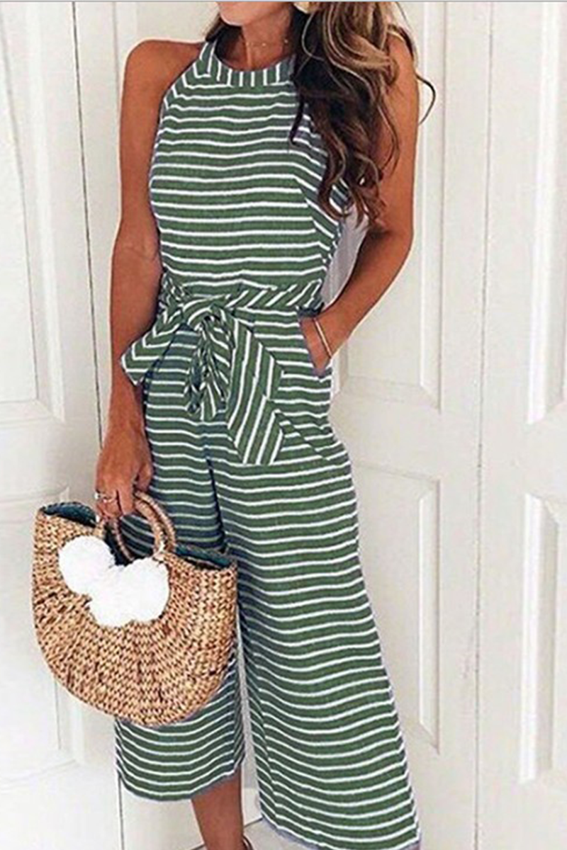 Striped O Neck Loose Jumpsuits(5 Colors)