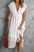 Buckle V Neck Waist Skirt Dresses(7 Colors)