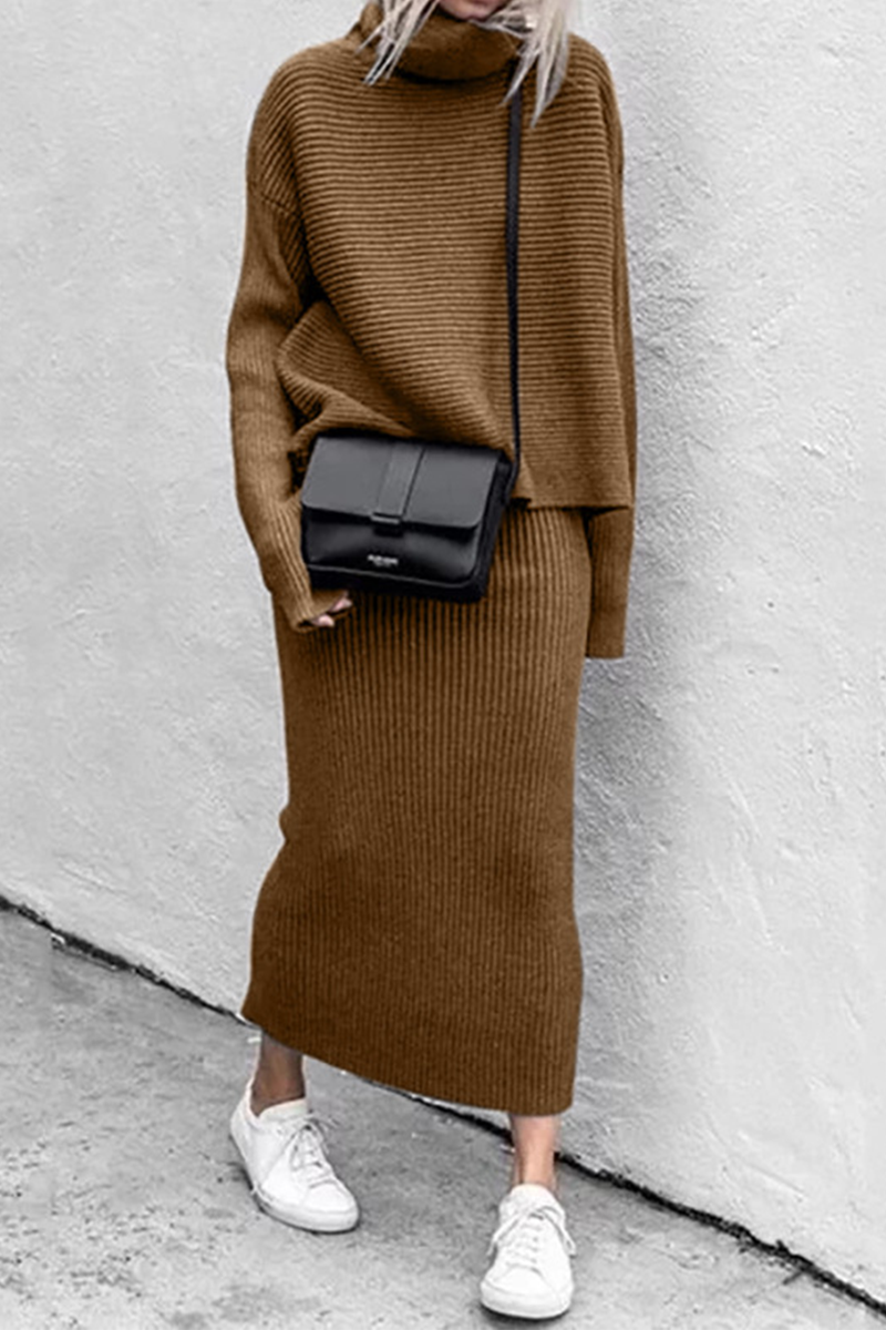 Split Joint Turtleneck Long Sleeve Two Pieces(5 Colors)