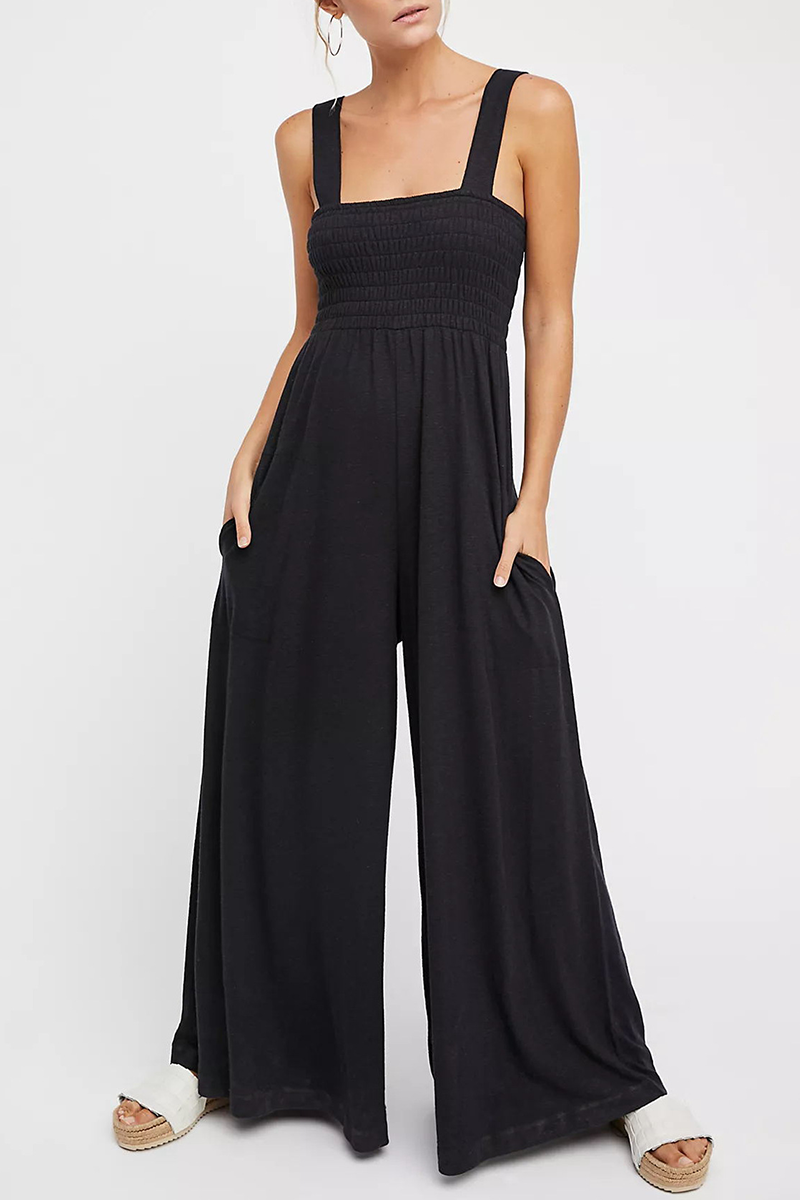 Square Collar Loose Jumpsuits(4 Colors)