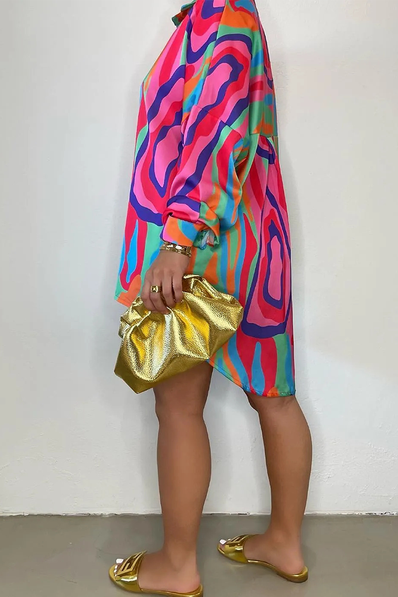 Print Patchwork Turndown Collar Blouses