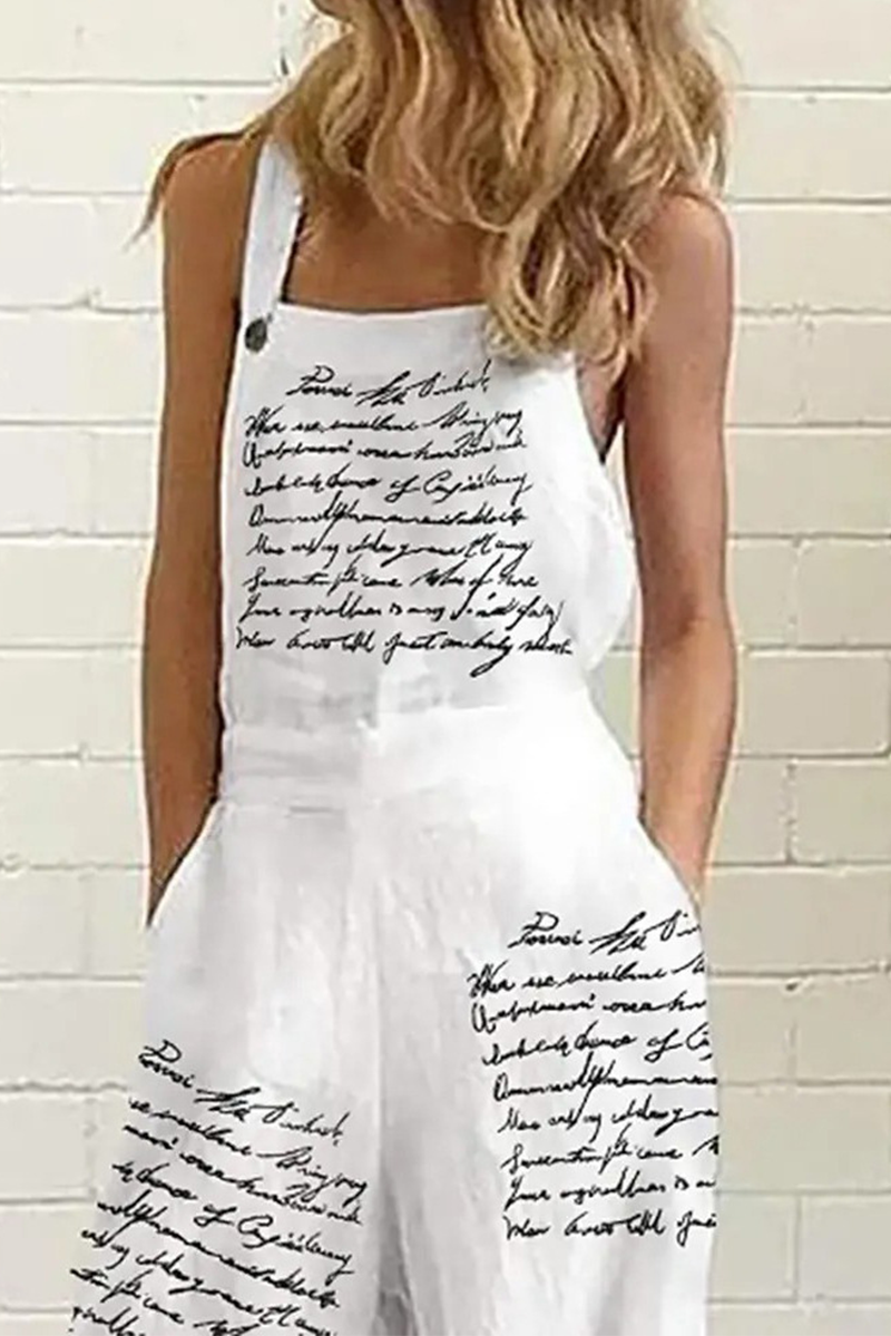 Print Patchwork Letter Square Collar Loose Jumpsuits