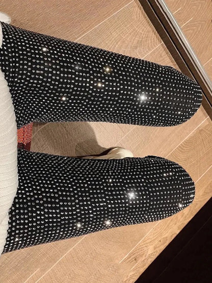 Sparkly Crystal Pants Leggings Autumn Winter High Waist Elastic Bodycon Long Penci Pant Y2k Pants Tights