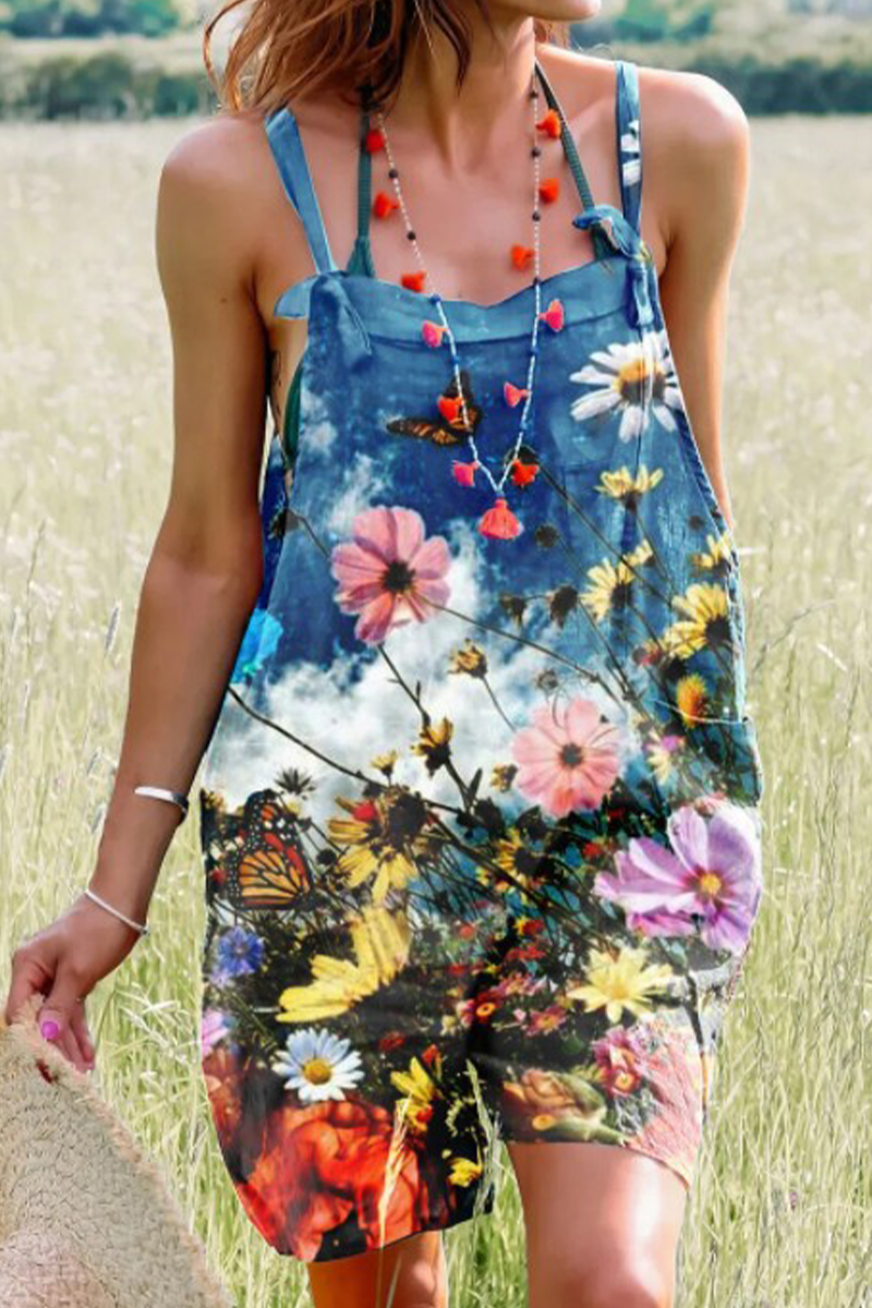 Print Patchwork Straight Jumpsuits(5 Colors)
