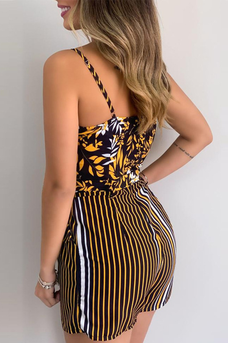 Print Patchwork Spaghetti Strap Straight Jumpsuits(6 Colors)