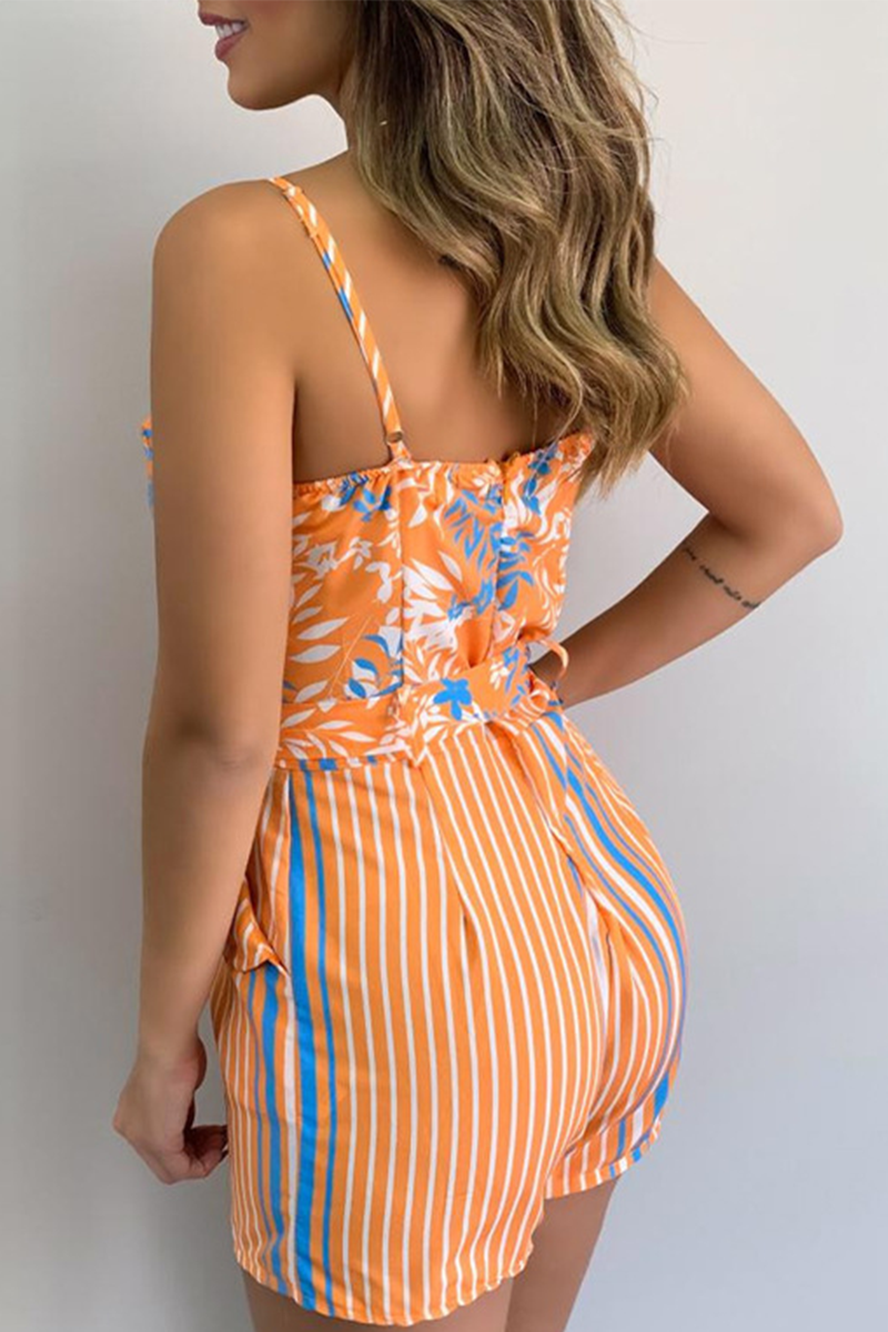 Print Patchwork Spaghetti Strap Straight Jumpsuits(6 Colors)