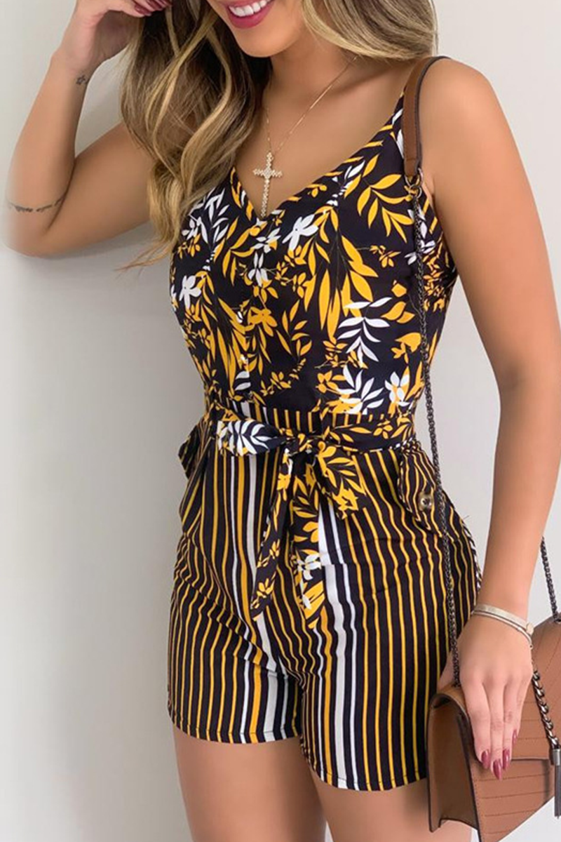 Print Patchwork Spaghetti Strap Straight Jumpsuits(6 Colors)