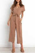 Bandage V Neck Straight Jumpsuits(3 Colors)