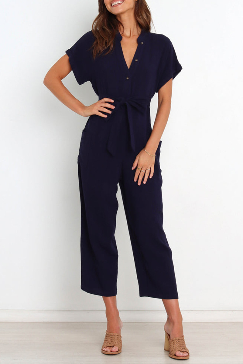 Bandage V Neck Straight Jumpsuits(3 Colors)
