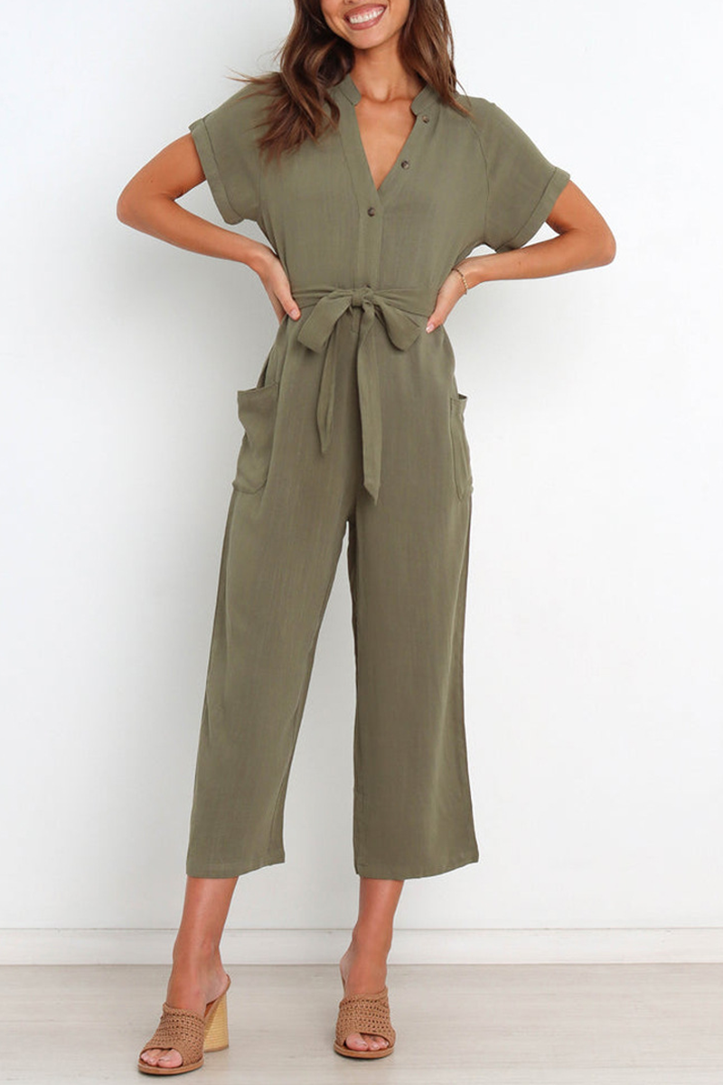 Bandage V Neck Straight Jumpsuits(3 Colors)