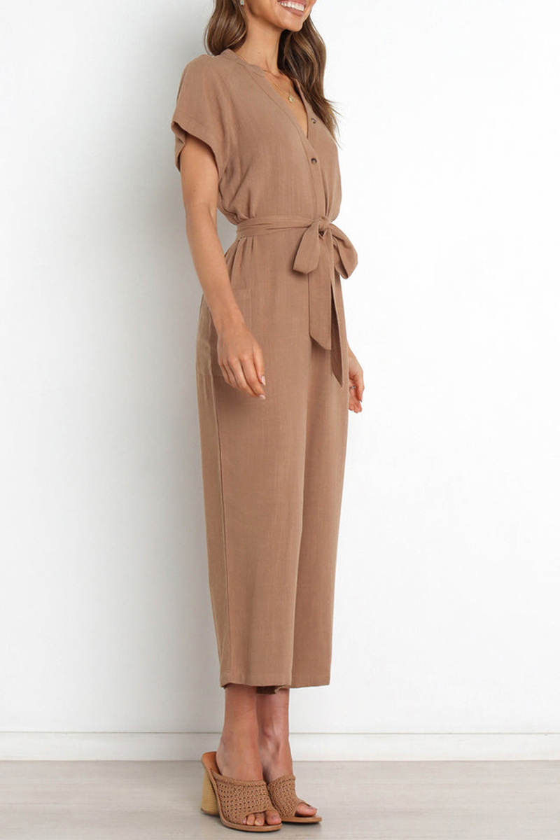 Bandage V Neck Straight Jumpsuits(3 Colors)