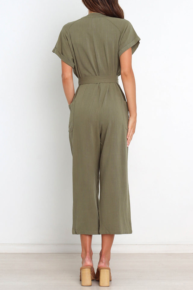 Bandage V Neck Straight Jumpsuits(3 Colors)