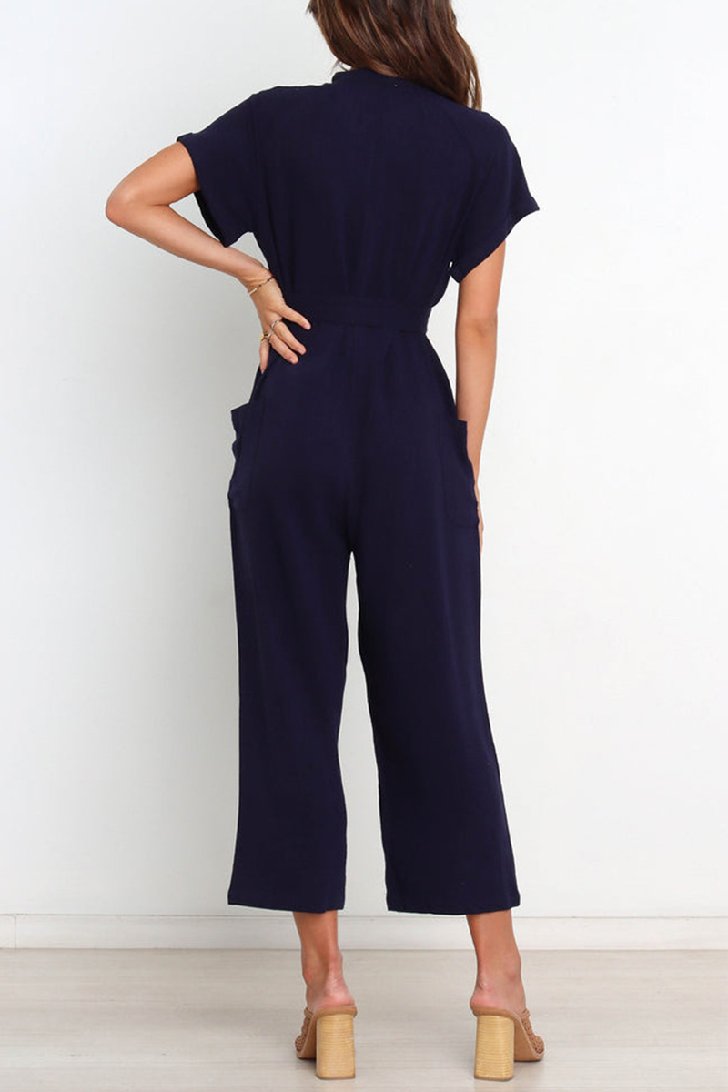 Bandage V Neck Straight Jumpsuits(3 Colors)