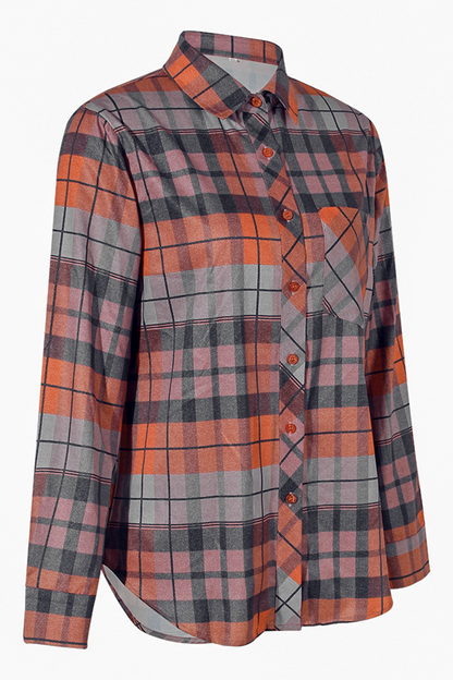 Plaid Patchwork Turndown Collar Blouses