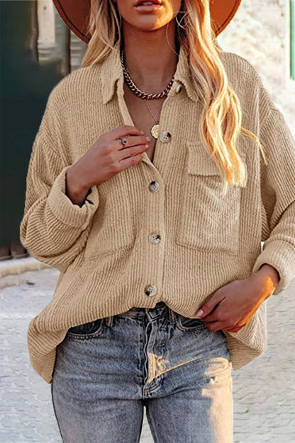 Pocket Turndown Collar Blouses(8 Colors)