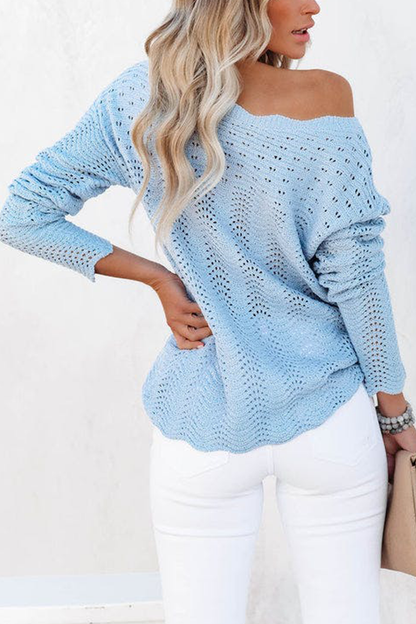 Hollowed Out Patchwork O Neck Sweaters(7 Colors)）