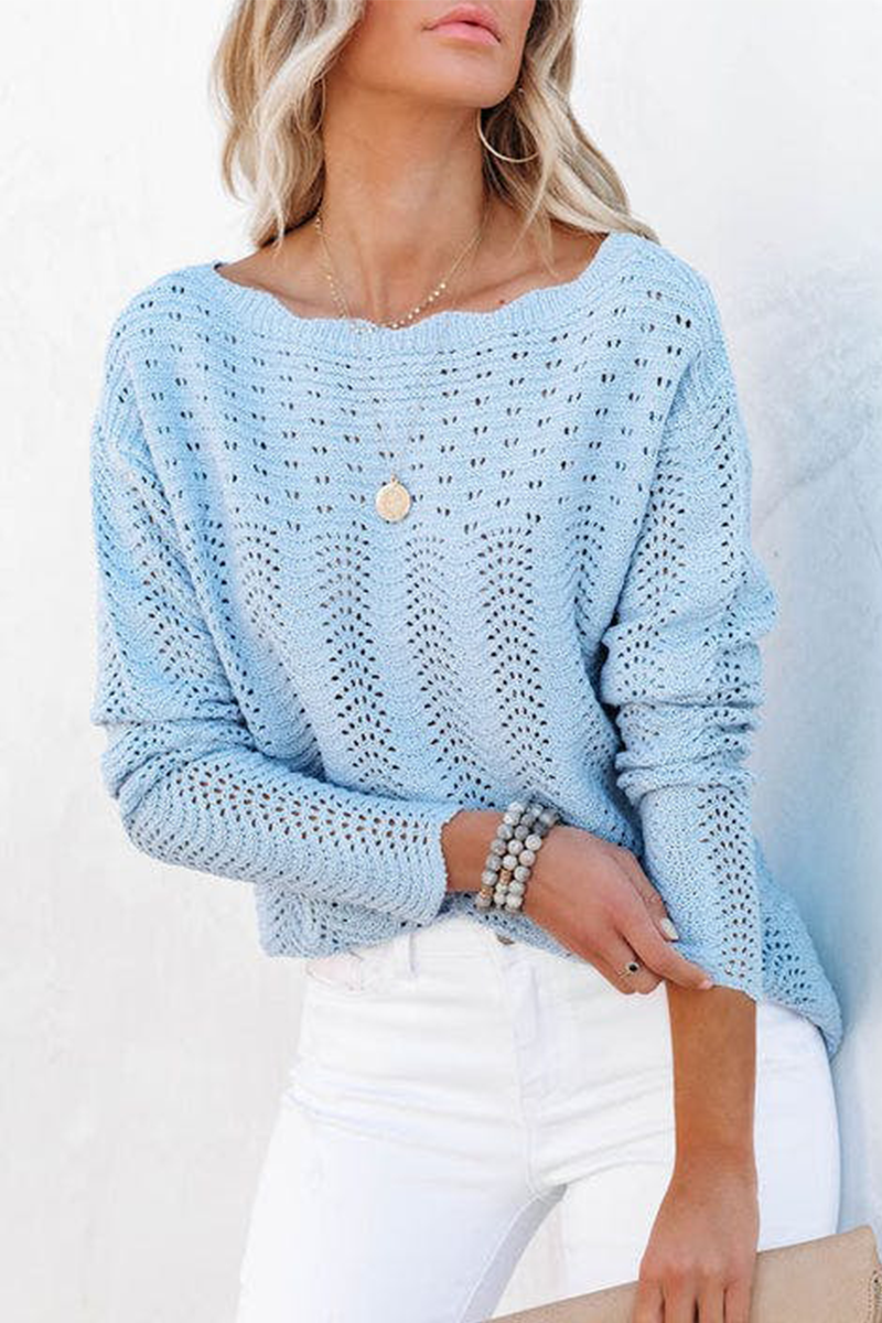 Hollowed Out Patchwork O Neck Sweaters(7 Colors)）