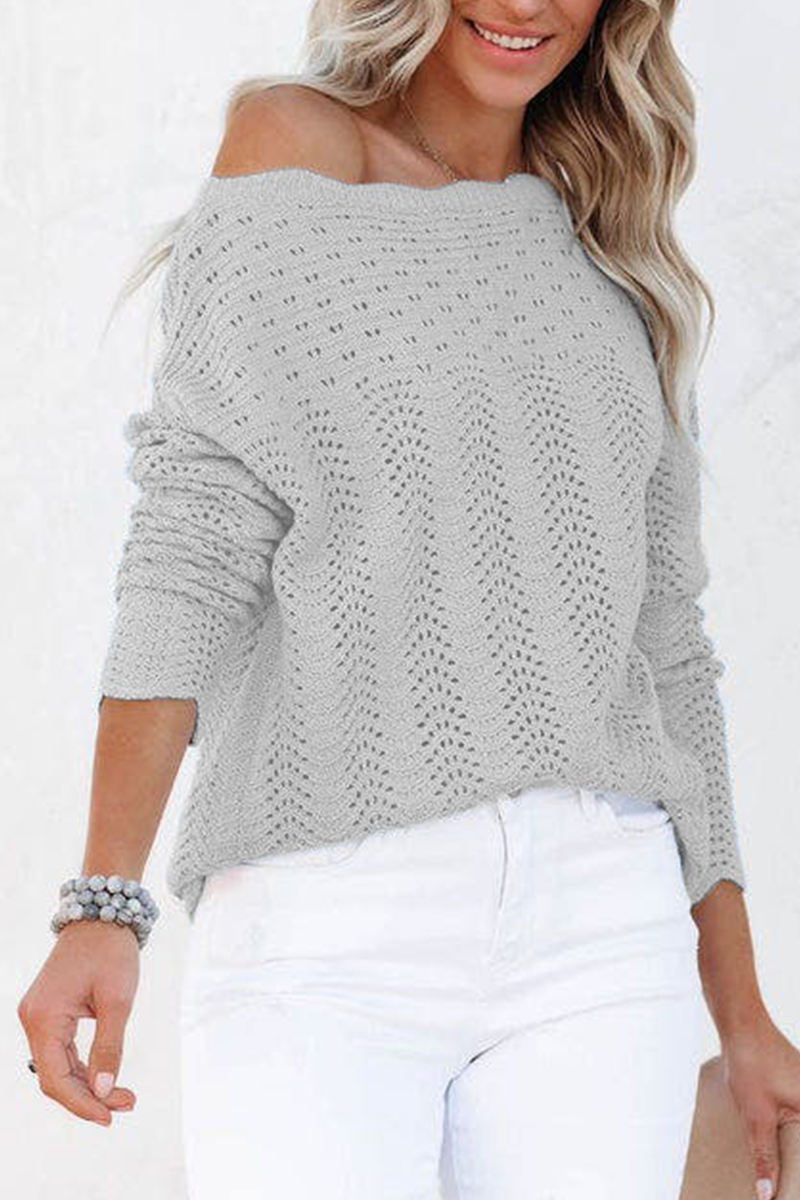 Hollowed Out Patchwork O Neck Sweaters(7 Colors)）