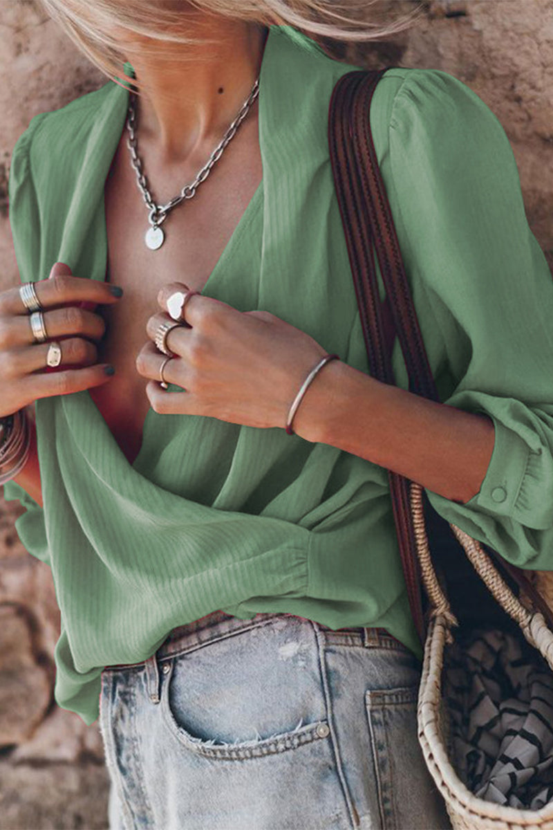 Street Color V Neck Blouses(3 Colors)