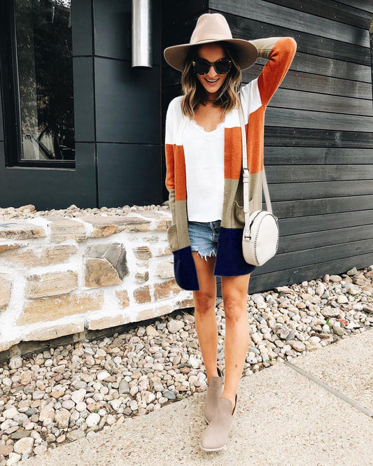 Striped Cardigan Colorblock Coat