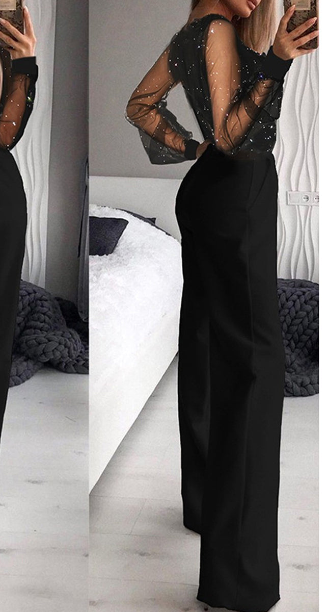 Patchwork Patchwork V Neck Straight Jumpsuits