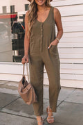 Pocket Buttons V Neck Loose Jumpsuits