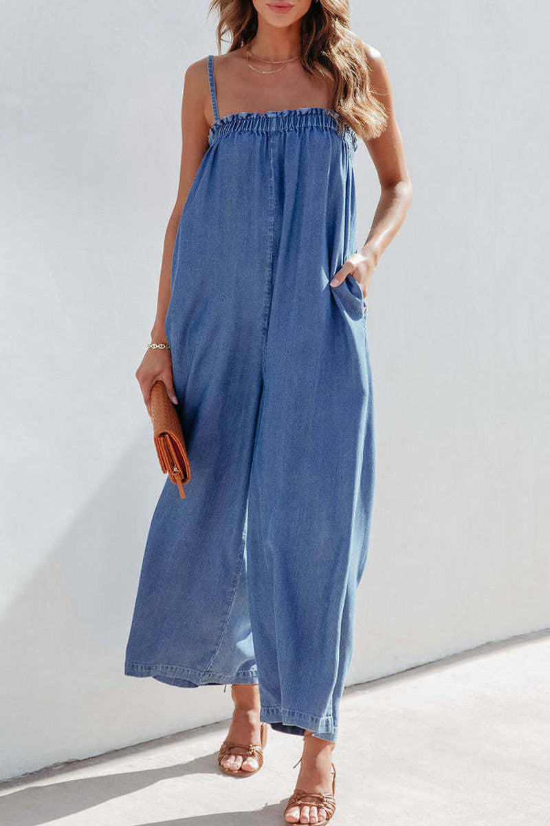 Street Pocket Strapless Loose Jumpsuits