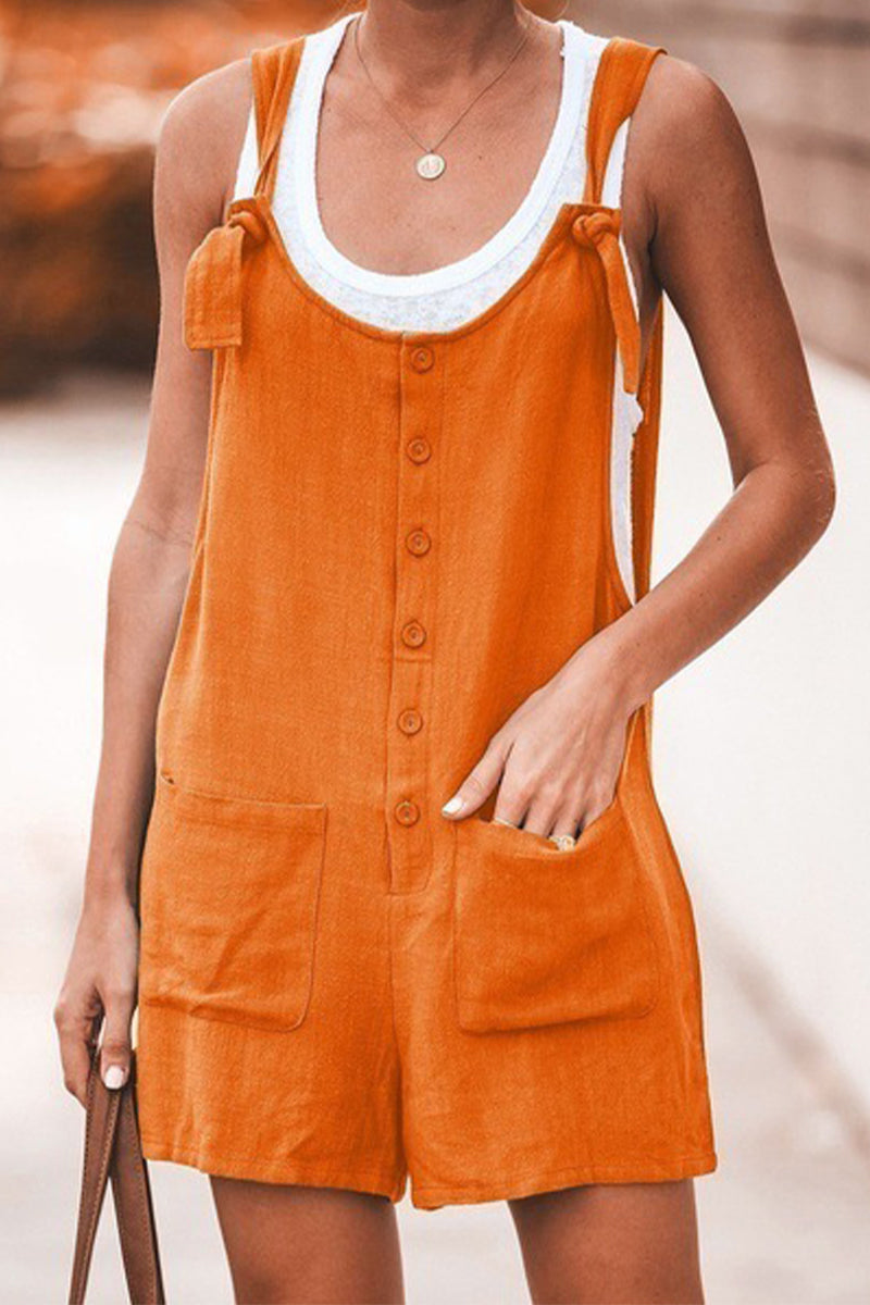 Daily Pocket Buttons U Neck Loose Rompers