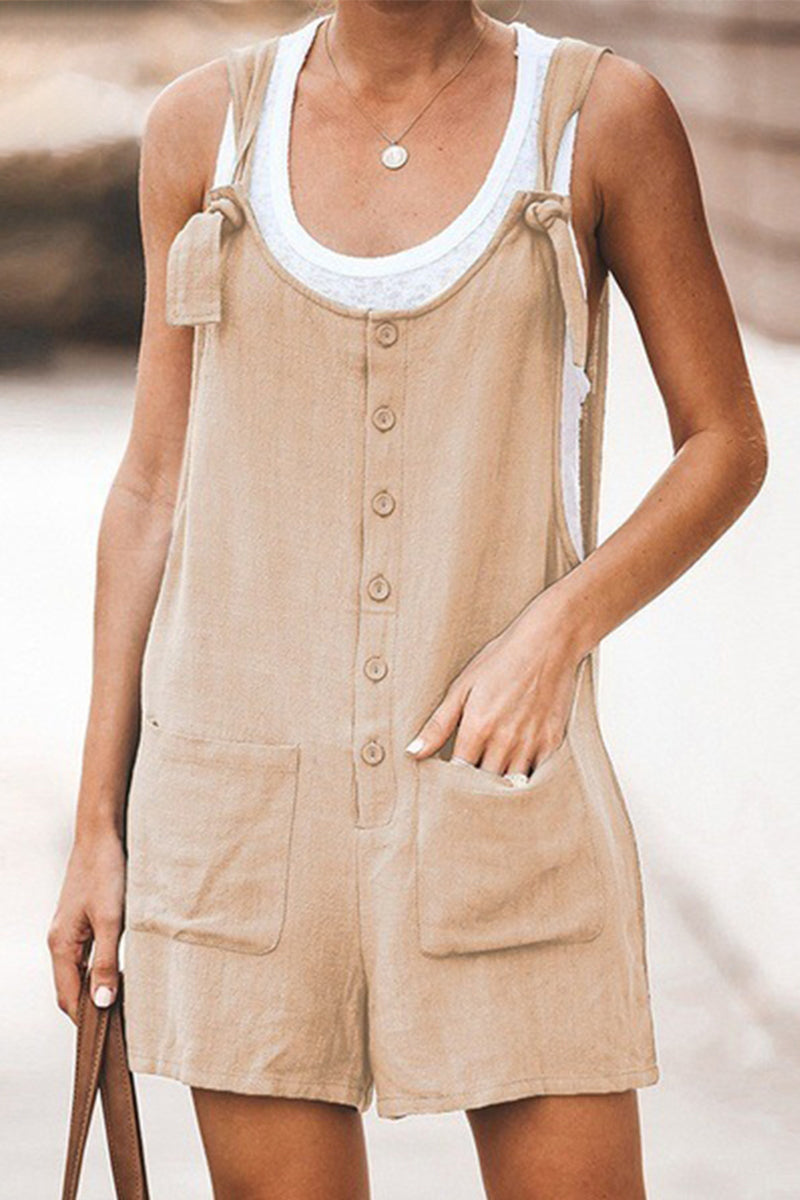 Daily Pocket Buttons U Neck Loose Rompers