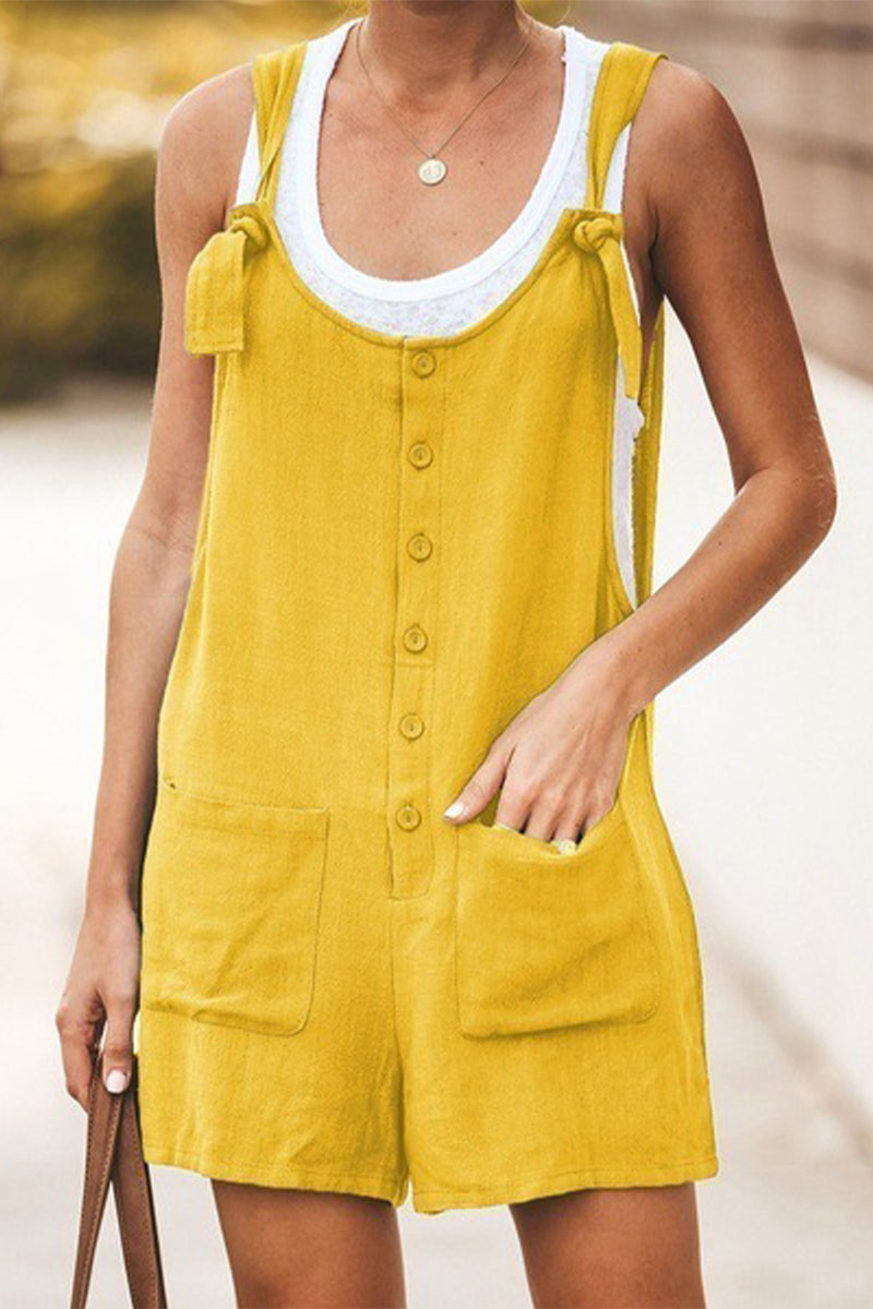 Daily Pocket Buttons U Neck Loose Rompers