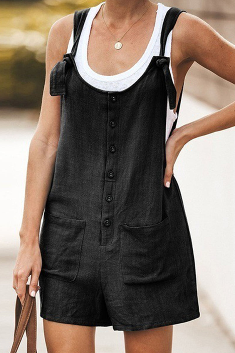 Daily Pocket Buttons U Neck Loose Rompers