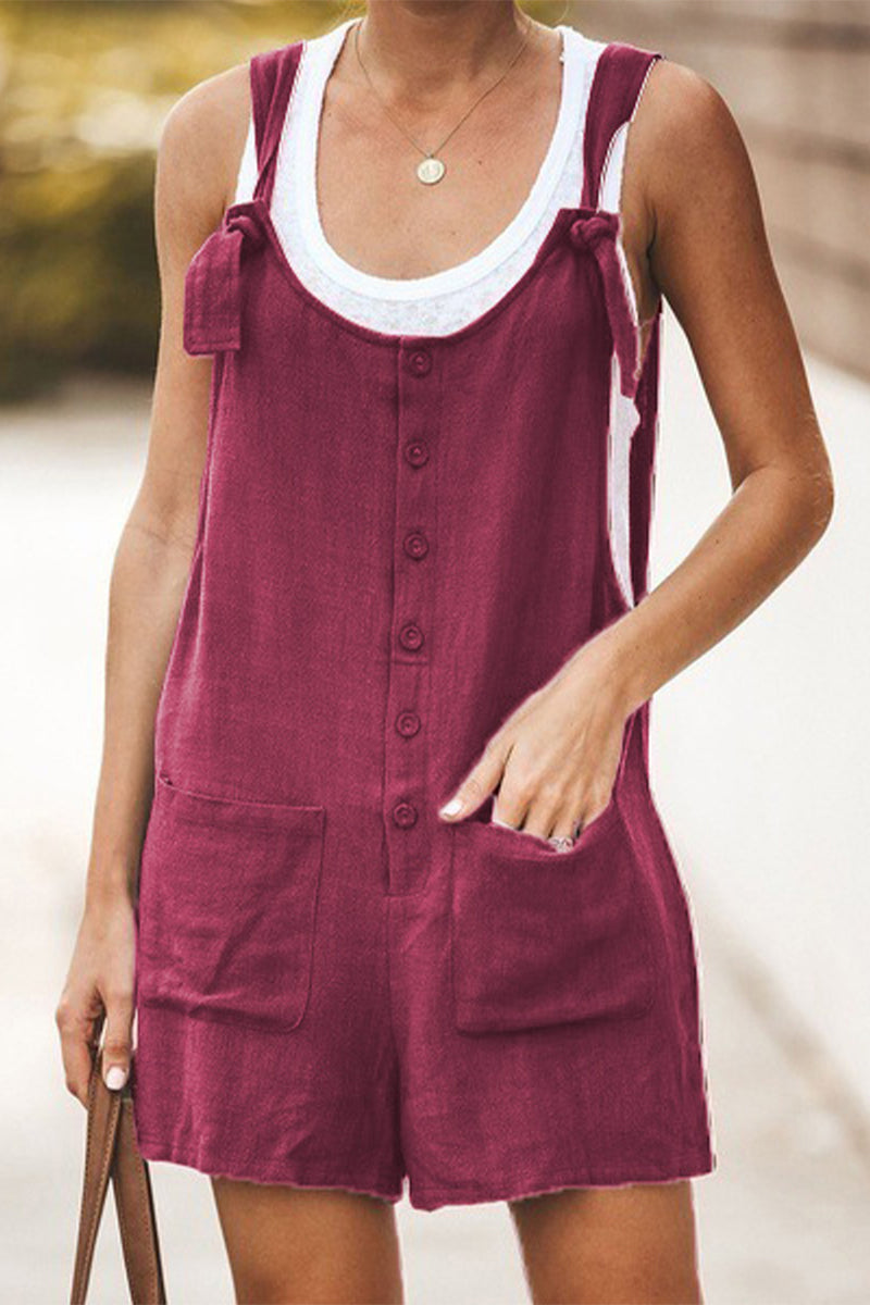 Daily Pocket Buttons U Neck Loose Rompers