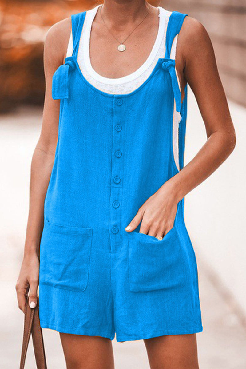 Daily Pocket Buttons U Neck Loose Rompers