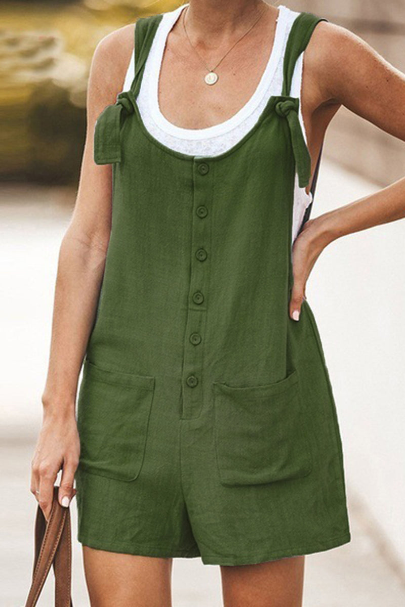 Daily Pocket Buttons U Neck Loose Rompers