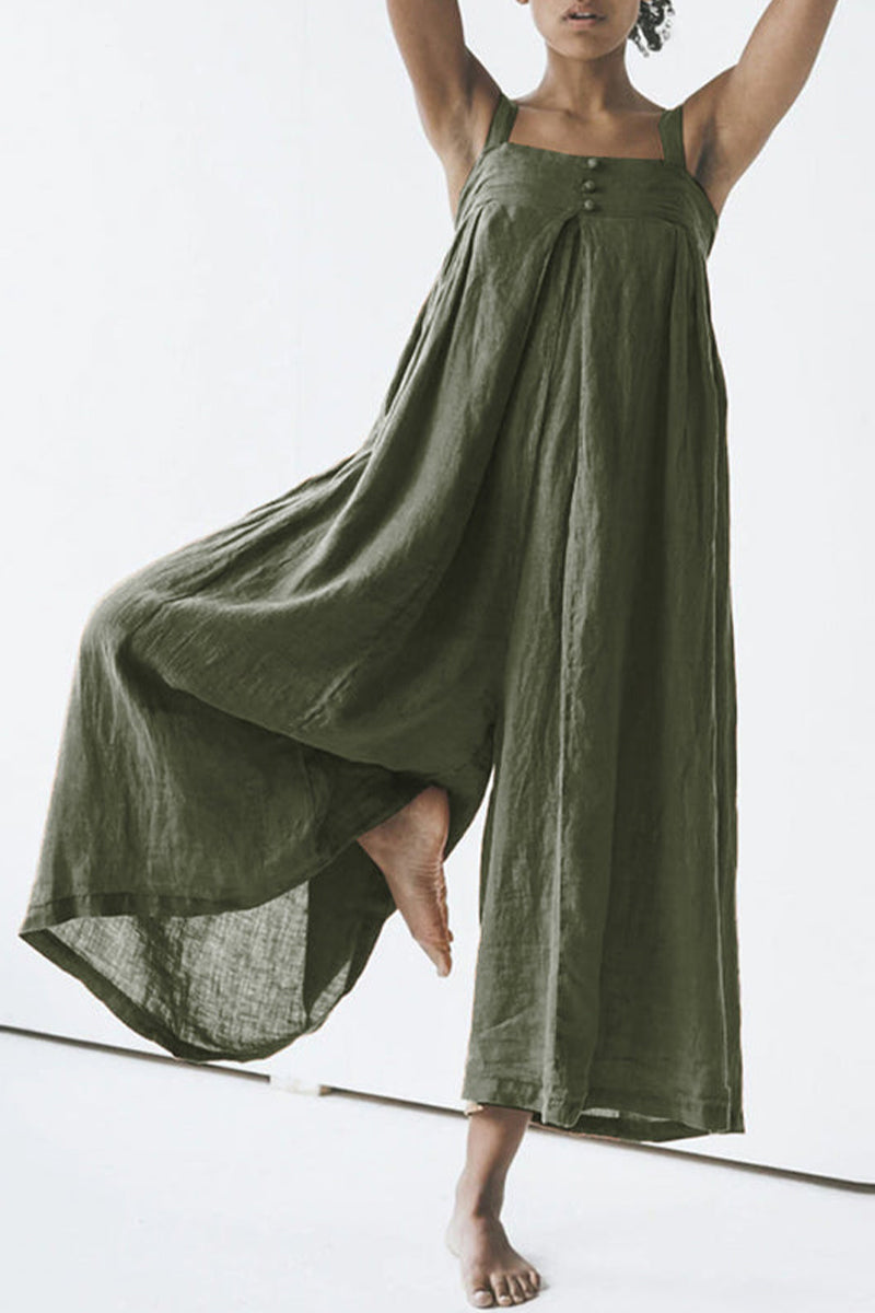 Simplicity Buttons Strapless Loose Jumpsuits(4 Colors)