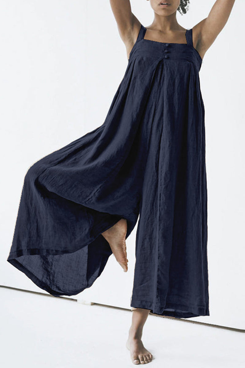 Simplicity Buttons Strapless Loose Jumpsuits(4 Colors)