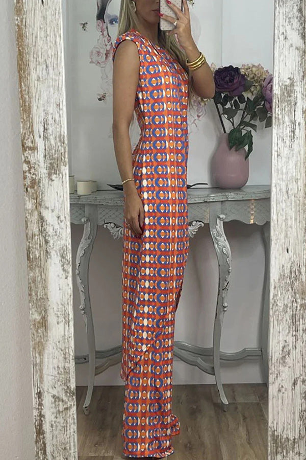 Retro Print Split Top Two-piece Set