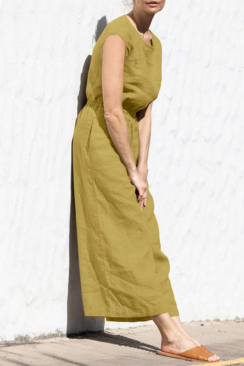 Simplicity Pocket O Neck Loose Jumpsuits