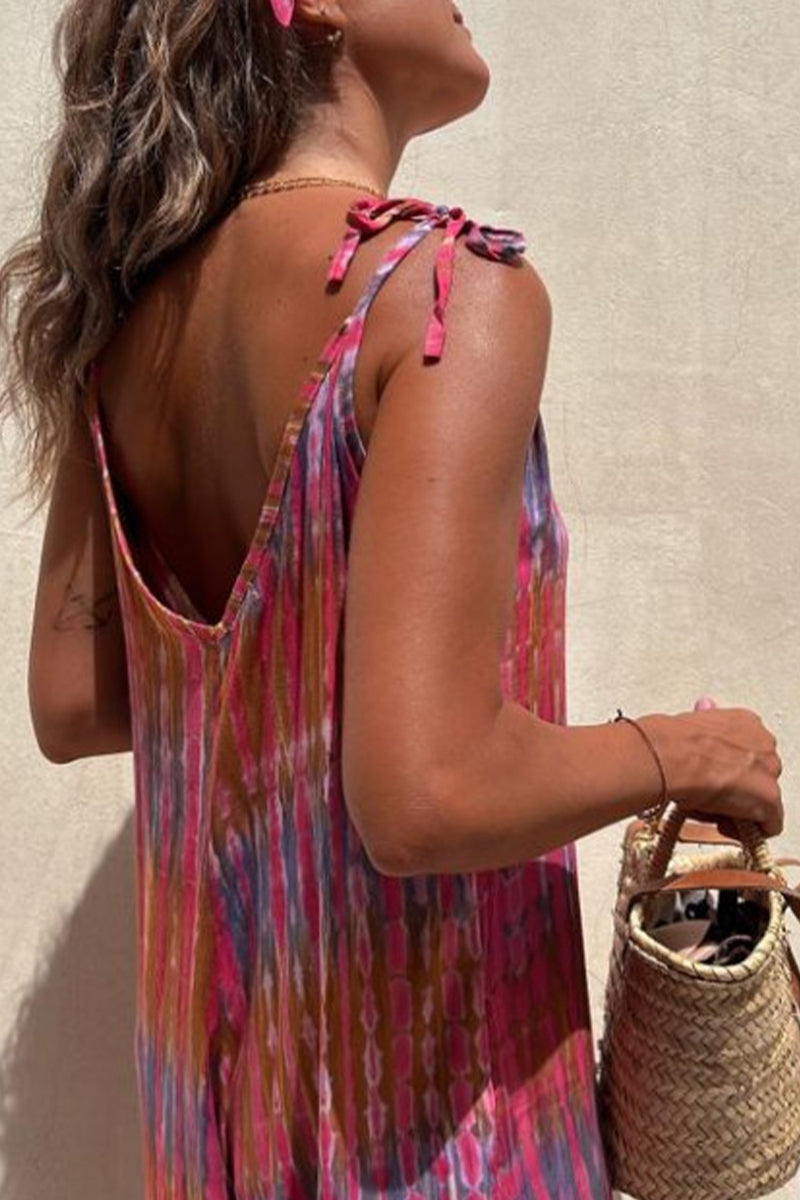 College Print Pocket V Neck Loose Jumpsuits