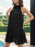 A-line Sleeveless Mesh Color Split-joint Three-dimensional Flower Halter-neck Mini Dresses