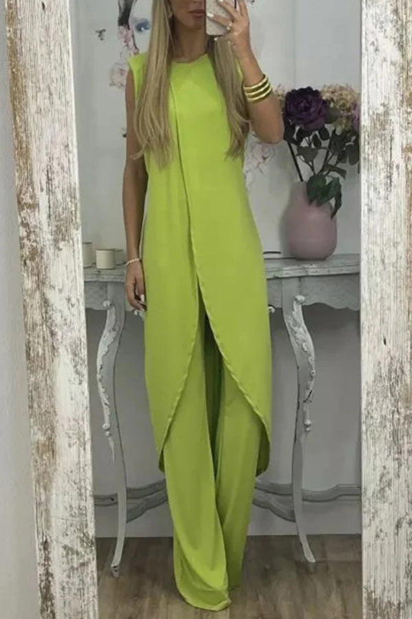Sleeveless Slit Top Loose Two-piece Set