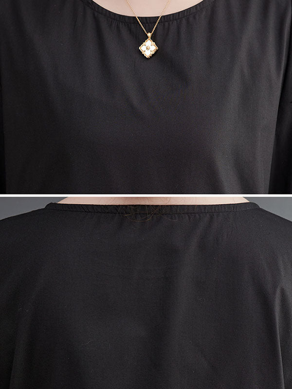 Loose Short Sleeves Color Split-joint Round-neck Midi Dresses