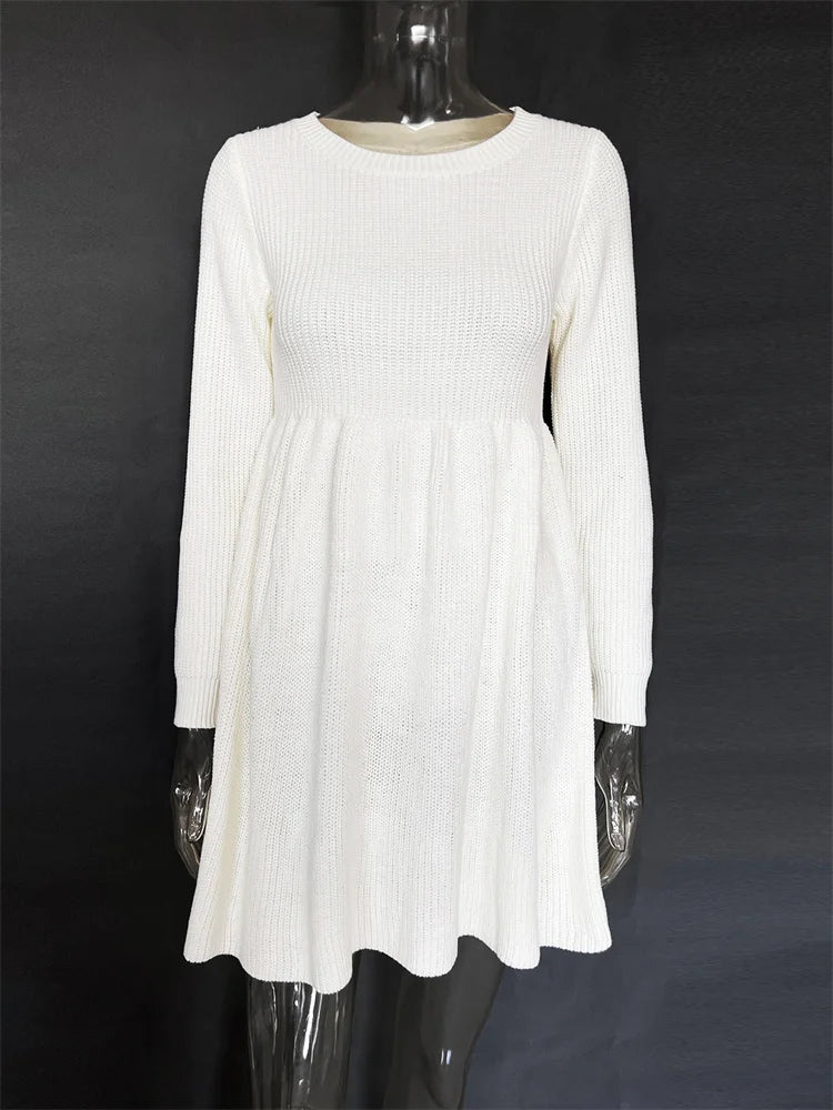 High Waist Hollow Out Mini Dress Female Patchwork Pleated Party Dress Slim Long Sleeve Dress