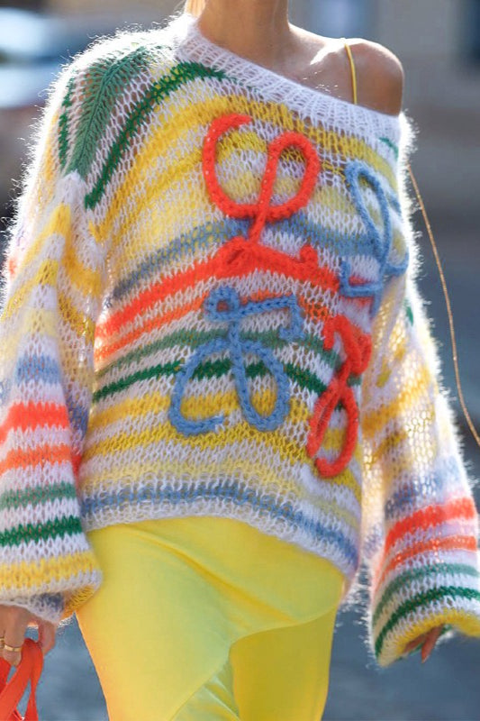 Color Block Stripe Loose Knit Sweater