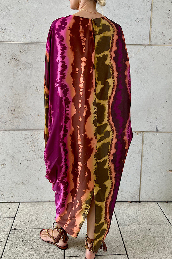 From Beach to Dinner Printed Kimono Drape Loose Midi Dress